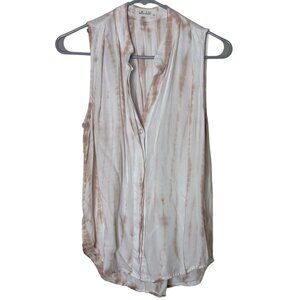 Bella Dahl Womens XS Beige Tie Dye Sleeveless Button Front Top Rayon Made In USA